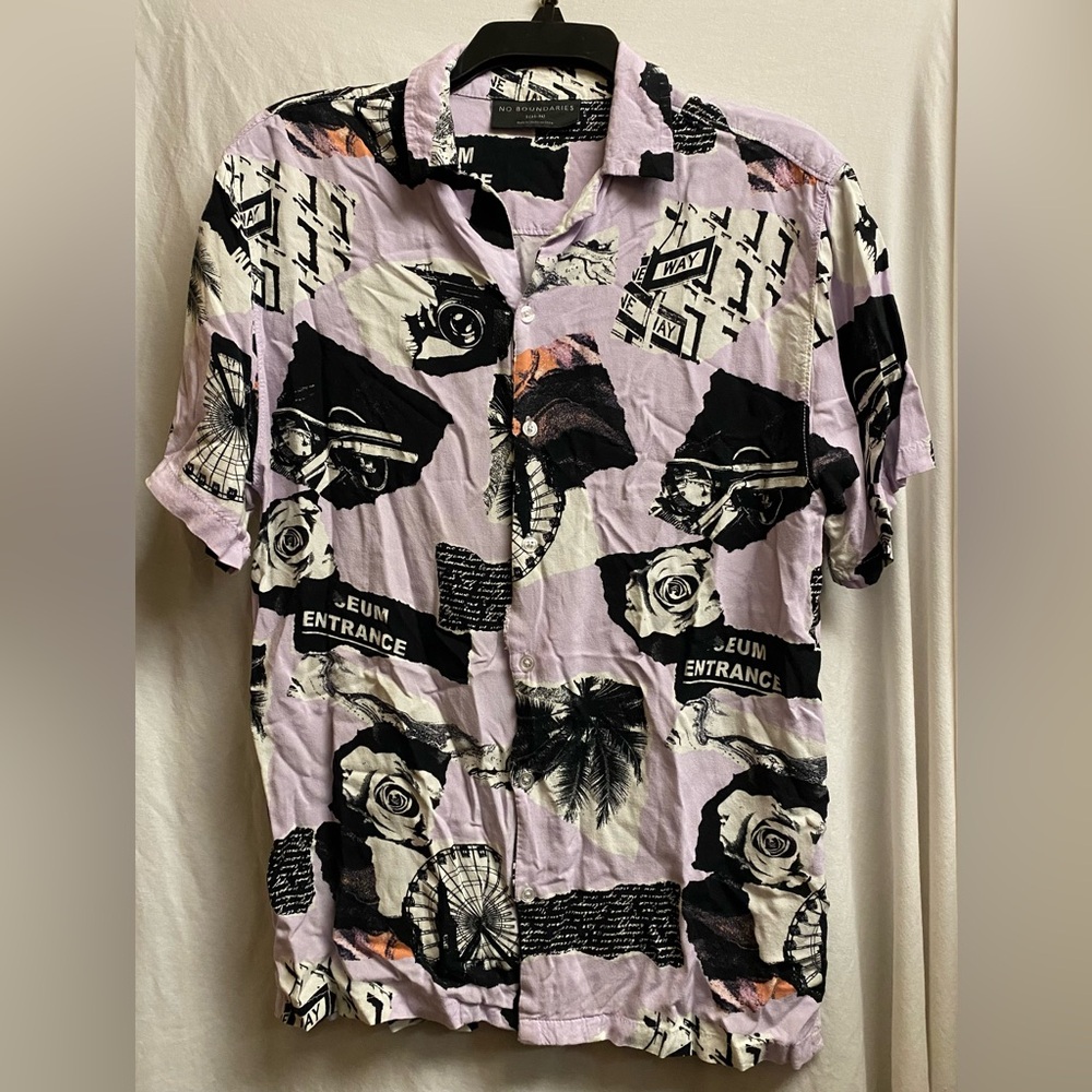 No Boundaries Shirt- Men's SMALL, tropical Print Rayon Hawaiian button up shirt